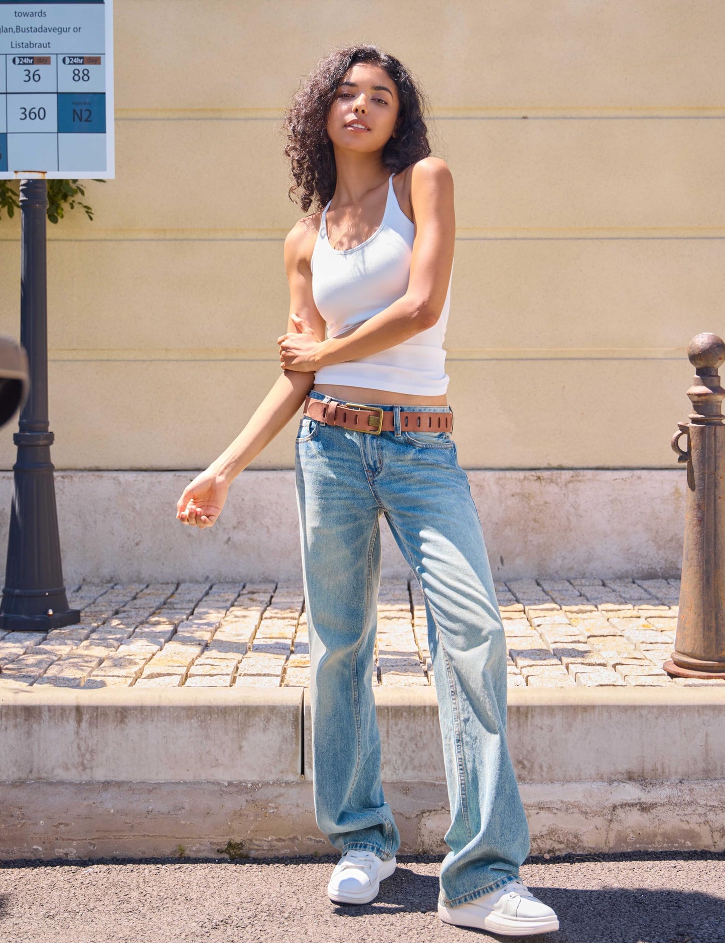 LyzerMia Womens Genuine Leather Belt for Jeans Pants Width 1.57" Western Cowgirl Wide Belts for Ladies with Gift Box, Tan, Fit for Low Waist 30"-34"