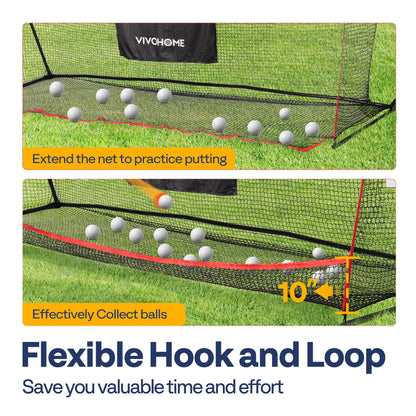 VIVOHOME 10 x 7ft Golf Net for Hitting, Chipping, Driving Training, Heavy Duty Golf Practice Net for Indoor, Backyard, Garage, with Mat, Target Cloth, 8 Tees, 6 Balls, Carry Bag