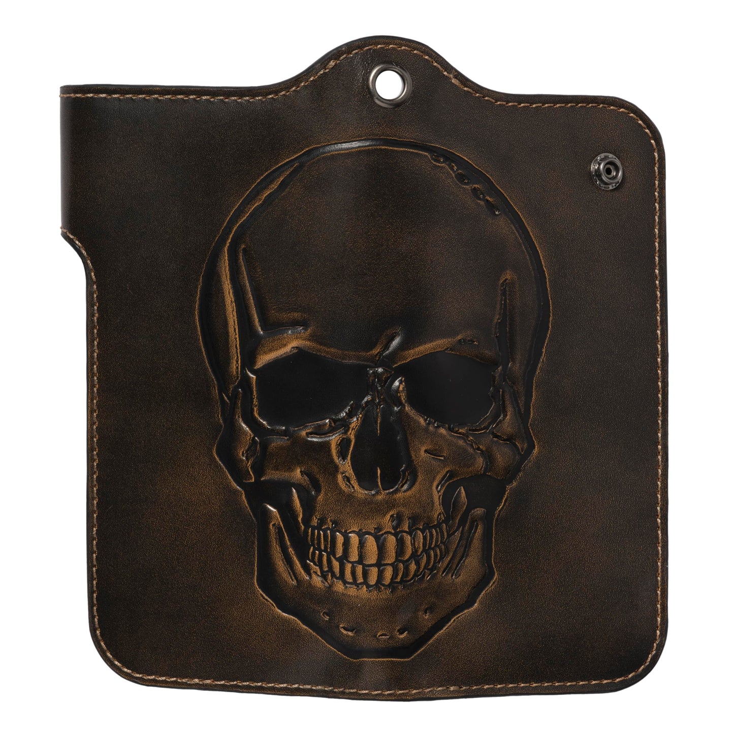 House of Jack Co. Skull Biker Wallet for Men, Long Motorcycle Wallet with Grommet & Snap Closure, Full-Grain Cowhide Leather, Vintage Black (Chain Not Included)