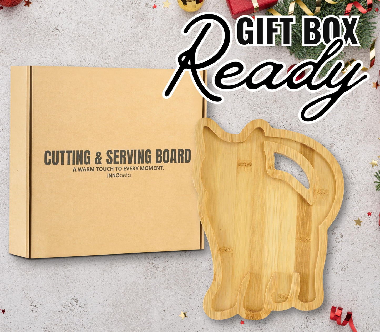 Cat Charcuterie Board,Cat Gifts for Women/Men, Cat Decor 11.81 * 8.66 * 0.78 inches Cheeses Charcuterie Wood Cutting/Serving Board Set with 4 Matching Spreaders for Housewarming Thanksgiving Christmas
