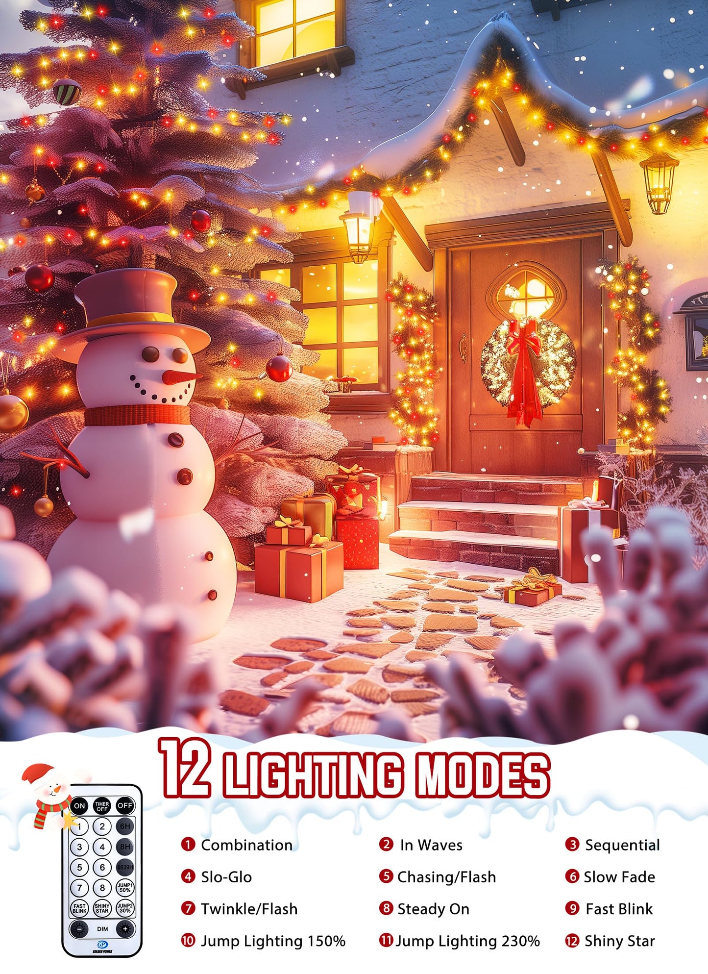 Minetom Christmas Cluster Lights Outdoor - 2000LED 100Ft Bright 8 Modes Timer Remote, Waterproof Plug-in Fairy String for Tree, Garland, Window, Xmas Decorations, Red & Warm White