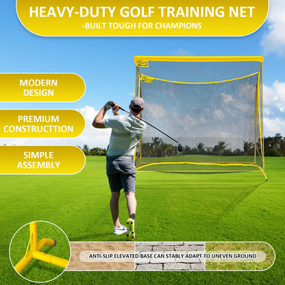 Golf Hitting Net with Extra Striking Net, 10x7ft Heavy Duty Golf Practice Net for Golfer Backyard Driving Swing, Golf Impact Net Cage Metal Frame with Storage Bag and Elevated Base, Indoor Outdoor Use