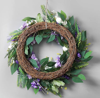 Summer Wreaths for Front Door Green Plant Purple Hydrangea Weaths 18 inch on Grapevine Base, Perfect for Spring Wreaths Outdoor,Indoor and Farmhouse Decoration
