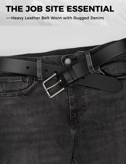 wolksprong Mens Heavy Duty Full Grain Leather Belt - 1 1/2 Italian Genuine Leather with Sturdy Buckle for Jeans Casual Pants