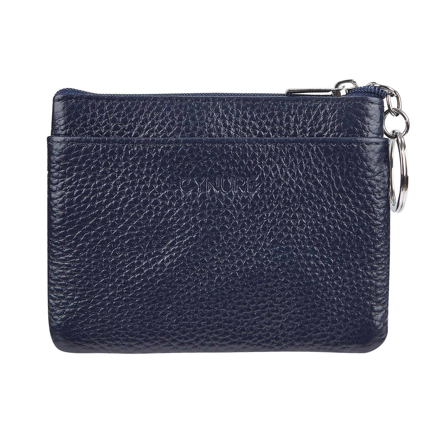Women's Genuine Leather Coin Purse Mini Pouch Change Wallet with Keychain, navyblue