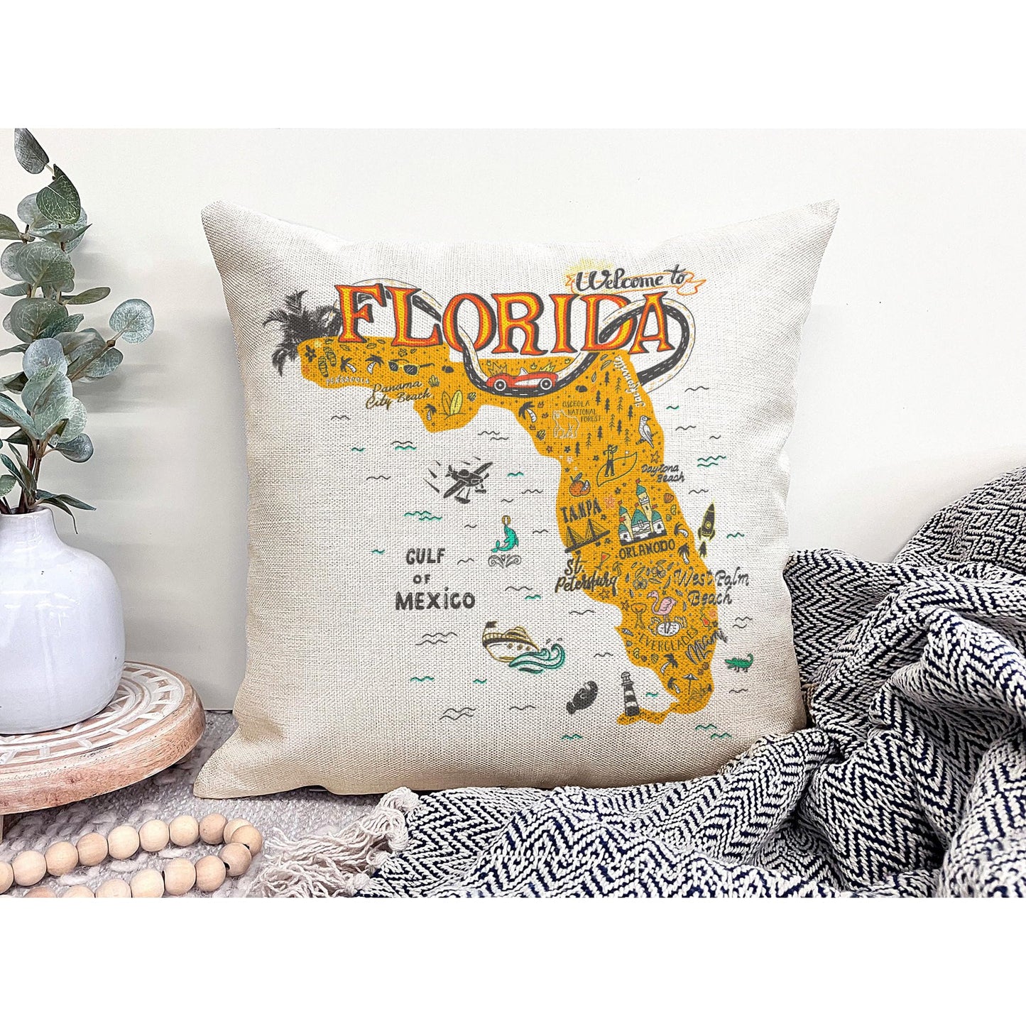 Jiaopenyou Throw Pillow Cover 20x20 Inch,Florida Orlando State Throw Pillow Case,Home Decor Cushion Covers for Sofa Living Room Couch Bed