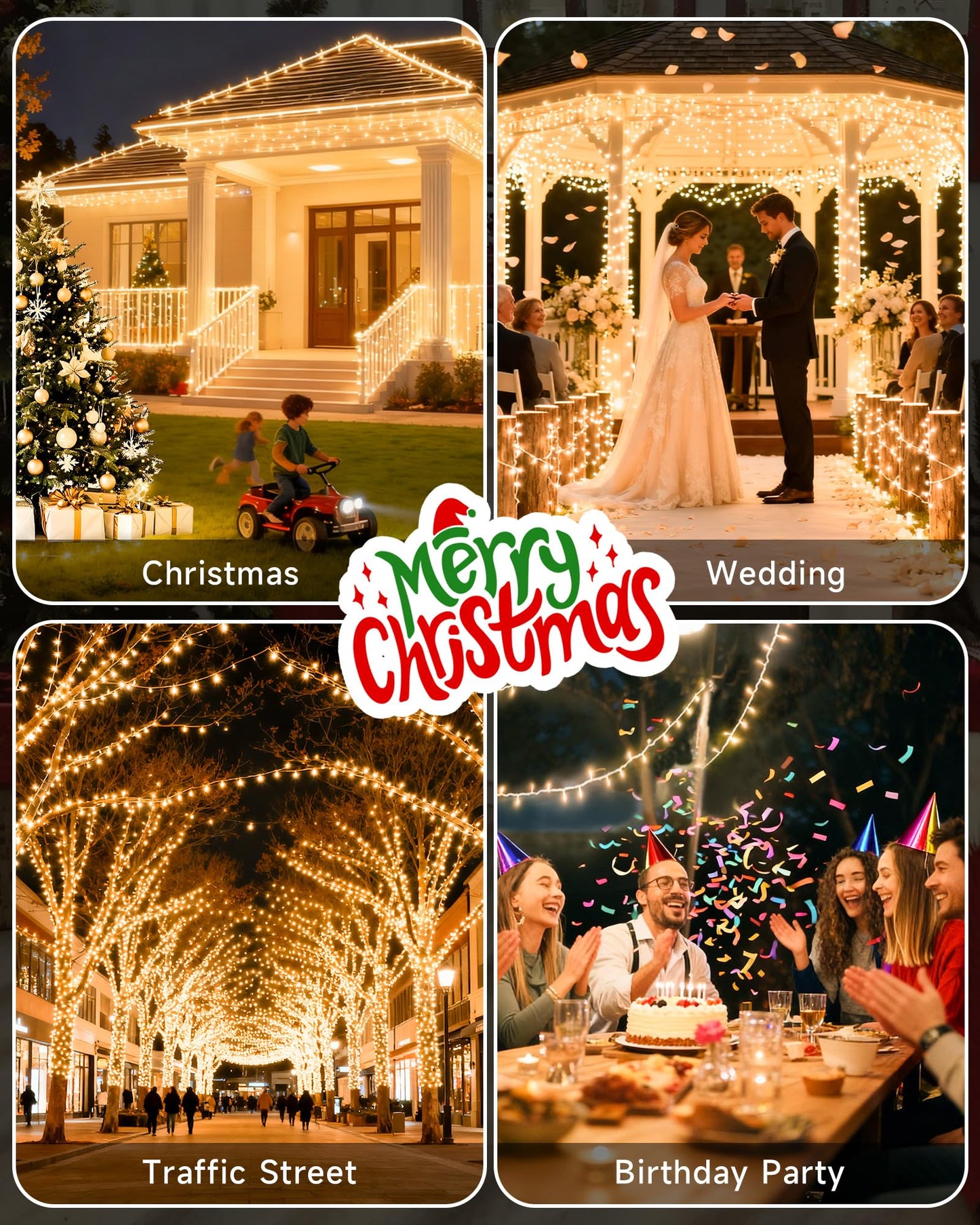 MYGOTO 165 FT 500 LED Christmas Lights Outdoor Indoor, Plug in Warm White String Lights for Outside Waterproof, Connectable Clear Wire Twinkle Light for Christmas Tree Bedroom Classroom Party Decor