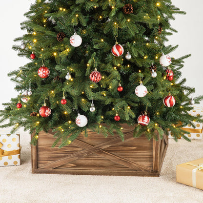 Glitzhome 22 inch Wooden Christmas Tree Collar Farmhouse Modern Stand Cover Skirt Base Box for 7.5/9 FT Artificial Xmas Holiday Decoration, Brown