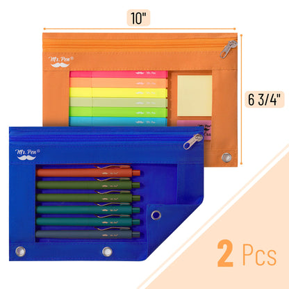 Mr. Pen - Pencil Pouch, Blue and Orange, 2 Fabric Pencil Pouches, Binder Pockets, Pencil Case, Binder Pouch, Pencil Bags, Pencil Pouch 3 Ring, Pencil Bags with Zipper, Zippered Pencil Pouch, Canvas
