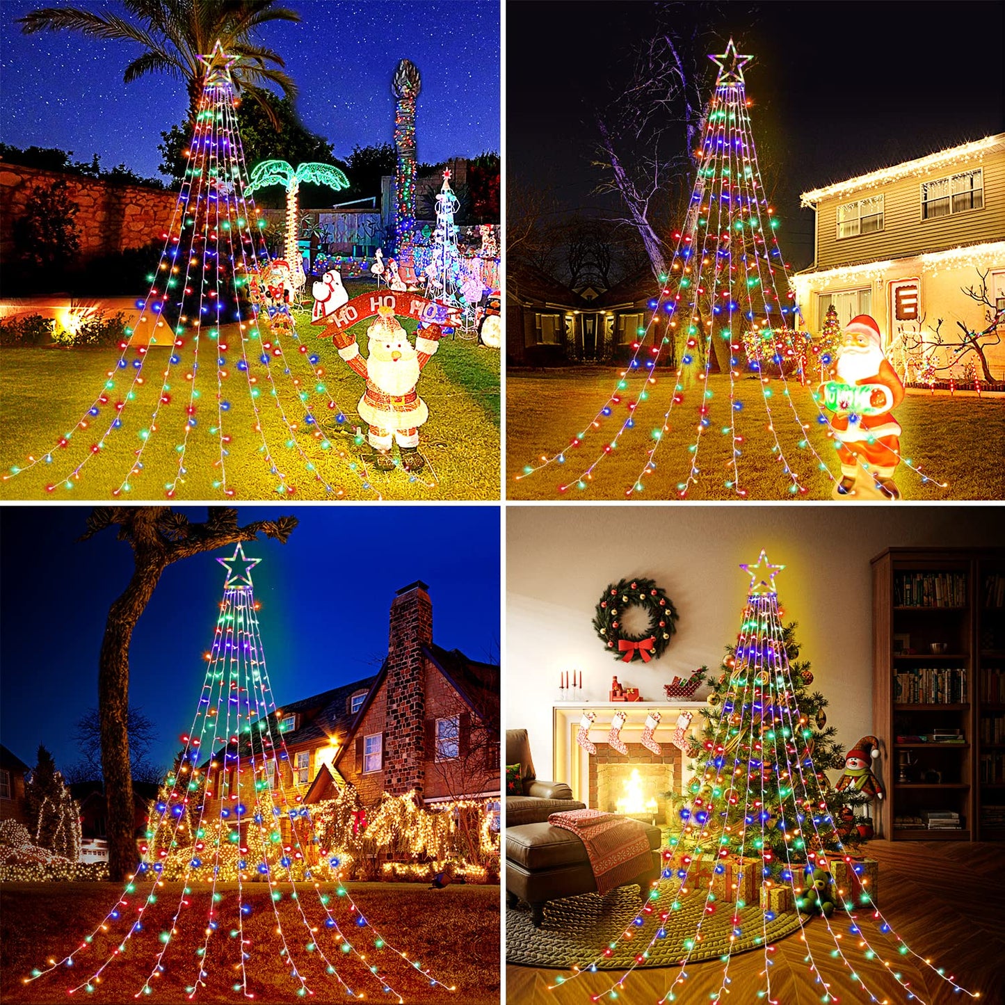 Outdoor Christmas Star String Lights, 320 LED 11.5 ft Waterfall Tree Lights with 8 Lighting Modes for Indoor/Outdoor Yard, Home, Festival, Party, Xmas, New Year Decor