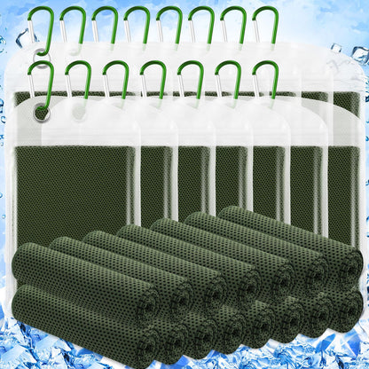 Hosuly 15 Pack Cooling Towels 40" x 12" Cooling Towels for Neck and Face Iced Towel Microfiber Soft Breathable Chilly Yoga Towel for Hot Weather(Olive Green)