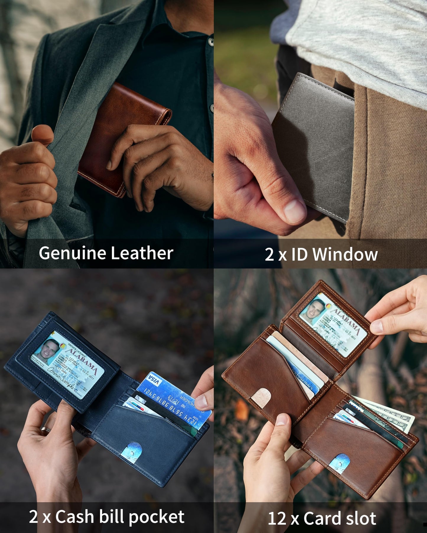 Artpaxy Mens Wallet Bifold Genuine Leather RFID Blocking Wallet for Men with 2 ID Windows 12 Card Holders 2 cash pockets 1 Gift Box