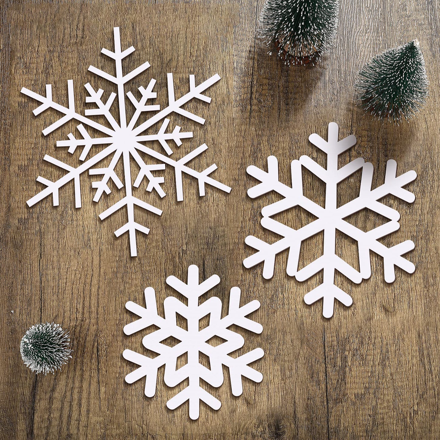 Jetec 3 Pcs Winter Snowflake Wall Decor Winter Wooden Snowflake Wall Table Sign Christmas Rustic Wonderland Hanging Plaques Decorations for Front Door Table Xmas Holiday Decor(White)