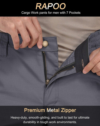 Rapoo Work Pants for Men Cargo Hiking Tactical Army Casual Pants for Men with Multi Pockets Water Resistant Mens Ripstop Construction Carpenter Pants Grey 32Wx32L