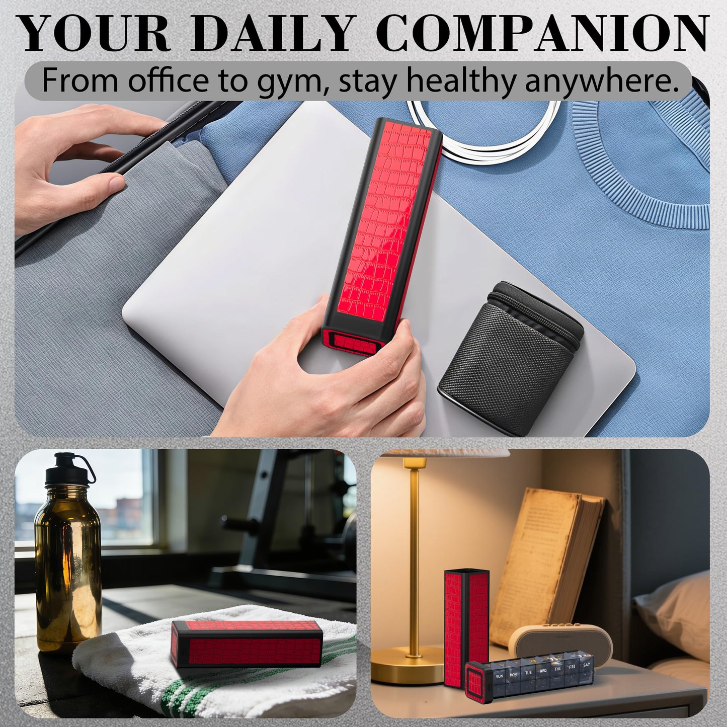 TALVOLC M Weekly Pill Organizer 7 Day, Discreet Leather Pill Case for Purse or Pocket, Easy Slide-Out Daily Medication Planner, 1 Time a Day Travel Vitamin and Supplement Holder (Red)