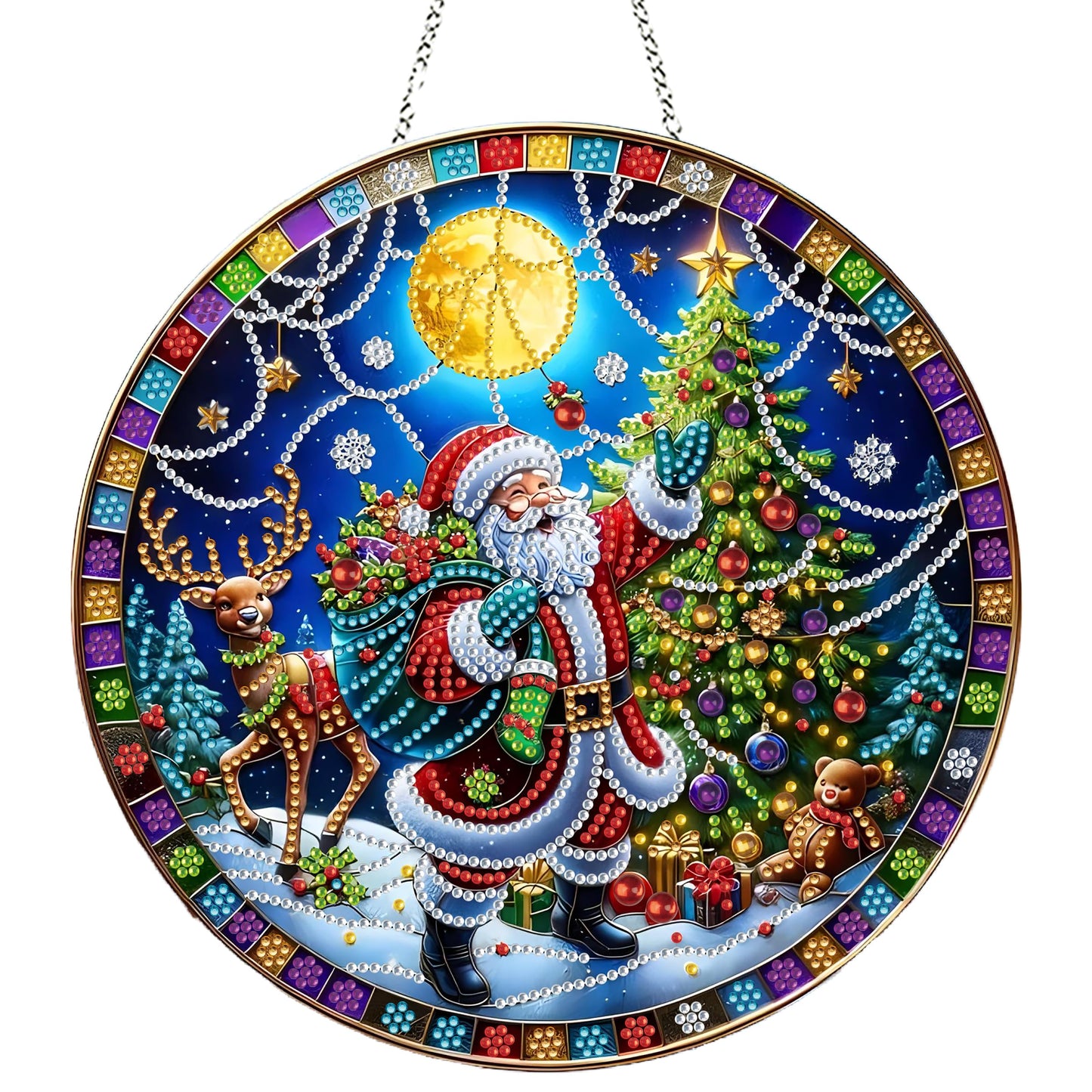 DIY Diamond Art Painting Wreath Kits，Special Shaped Rhinestone Hanging Ornament Diamond Art Window Pendants for Gift Home Garden Wall Hanging Kits,Double Sided (Santa Claus-1)