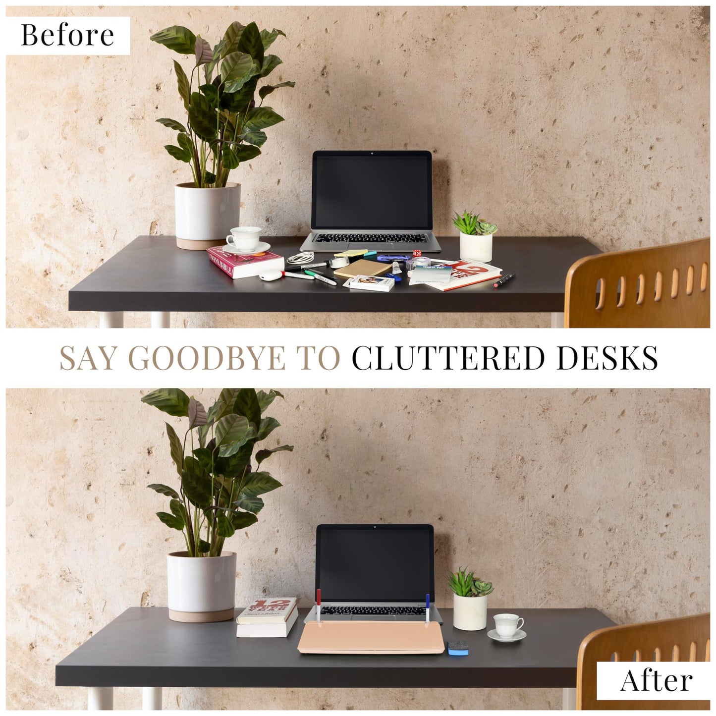 Birch Small Desktop Whiteboard – Glass Dry Erase Board Desk Pad Keyboard Stand with Storage Compartment Adjustable Dividers 3 Markers, Eraser & Holder – Perfect for Office, Home, & School (Sand)