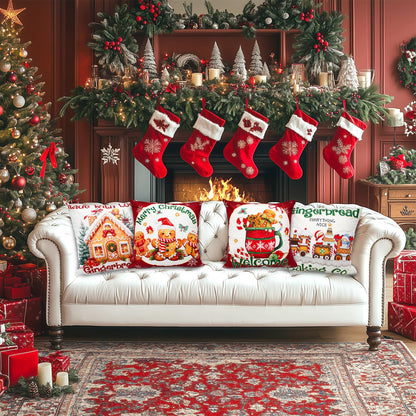 Mocsicka Christmas Gingerbread House Pillow Covers 18×18 Inch, Gingerbread Man House Bakery Throw Pillow Covers Xmas Holiday Cushion Case for Sofa Couch Bed Home Decorations Set of 4