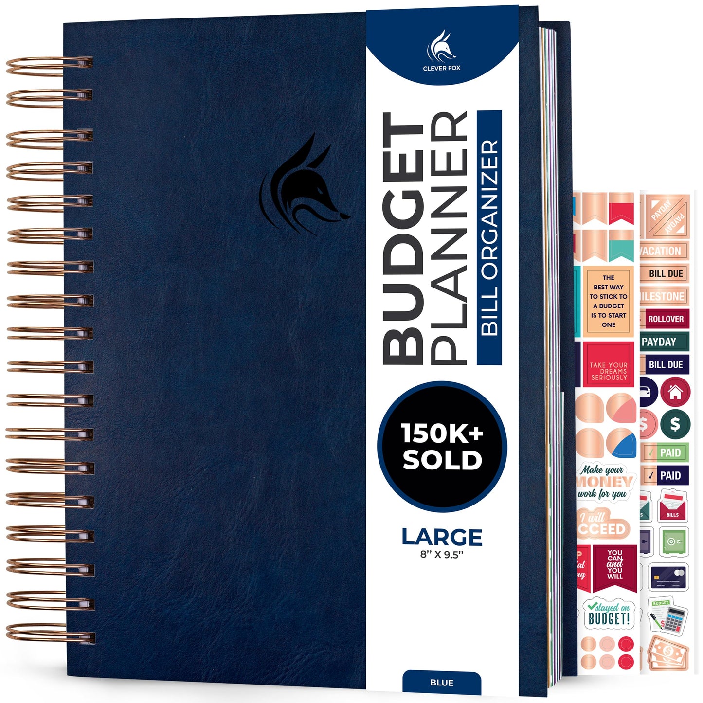 Clever Fox Budget Planner & Monthly Bill Organizer With Pockets. Expense Tracker, Budgeting Journal & Financial Book. Large, 8x9.5" (Dark Blue)