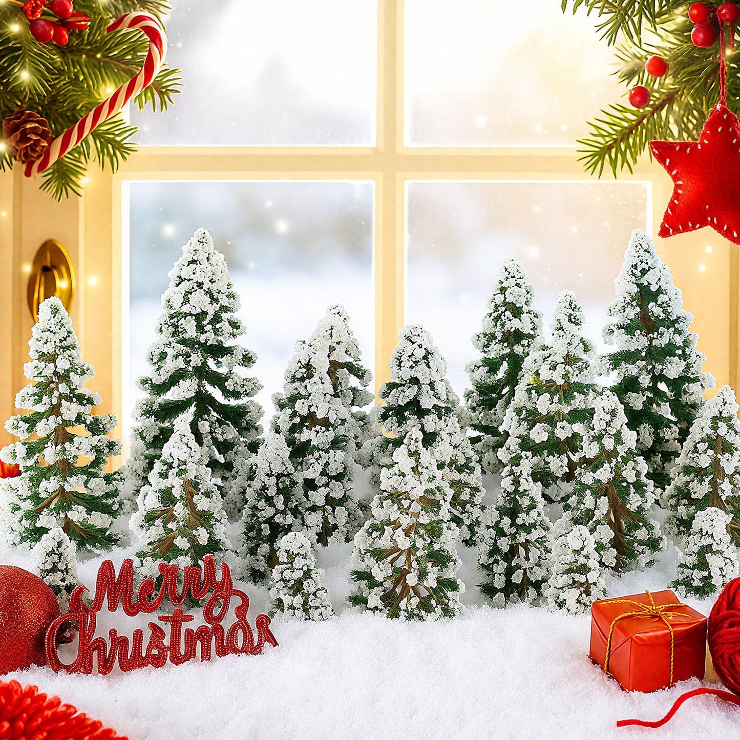Skylety 35 Pieces Model Trees 6.3-1.2 Inch Mixed Miniature Trees Diorama Supplies Fake Plants Train Scenery Landscape Christmas Village Architecture DIY Crafts(Dark Green,Snowy Cedar)