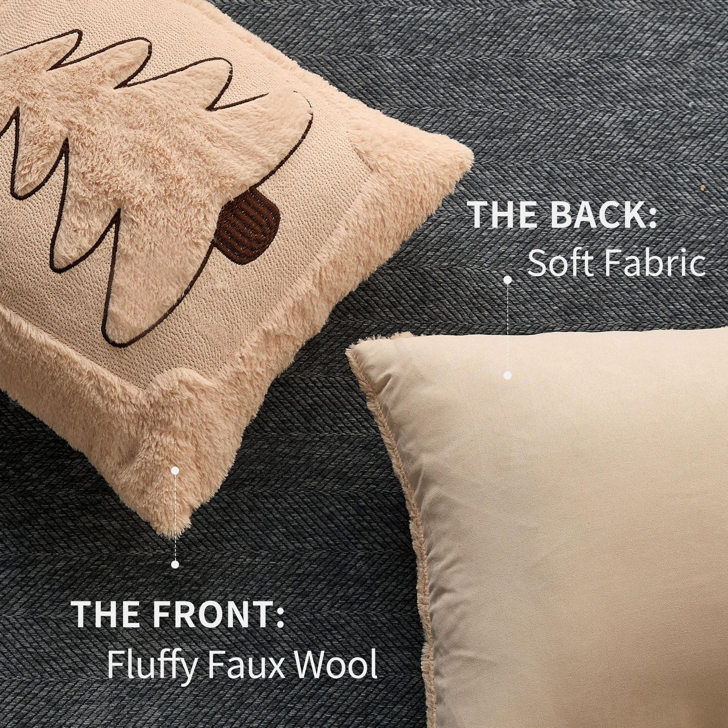DFXSZ Christmas Pillow Covers 18x18 Beige Big Christmas Tree Decoration Soft Plush Faux Fur Jacquard Throw Pillows for Bedroom Sofa Holiday Festivals Winter Home Decor PTK068C18