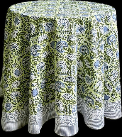 ATOSII Amara 100% Cotton Round Fall Tablecloth, Handblock Print Floral Table Cloth for Kitchen Dining Linen I Parties, Weddings, Christmas, Thanksgiving, Easter Grandmillennial Decor 60" Inches Round