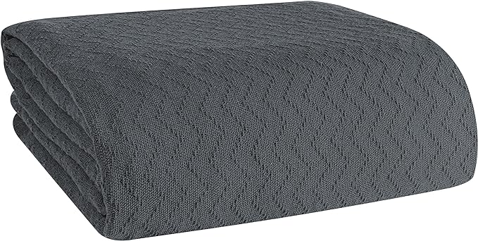 BELIZZI HOME 100% Cotton Bed Blanket, Breathable Thermal Blanket King Size, Soft Chevron 90''x102'', Perfect for Layering Any All Season, Charcoal Grey