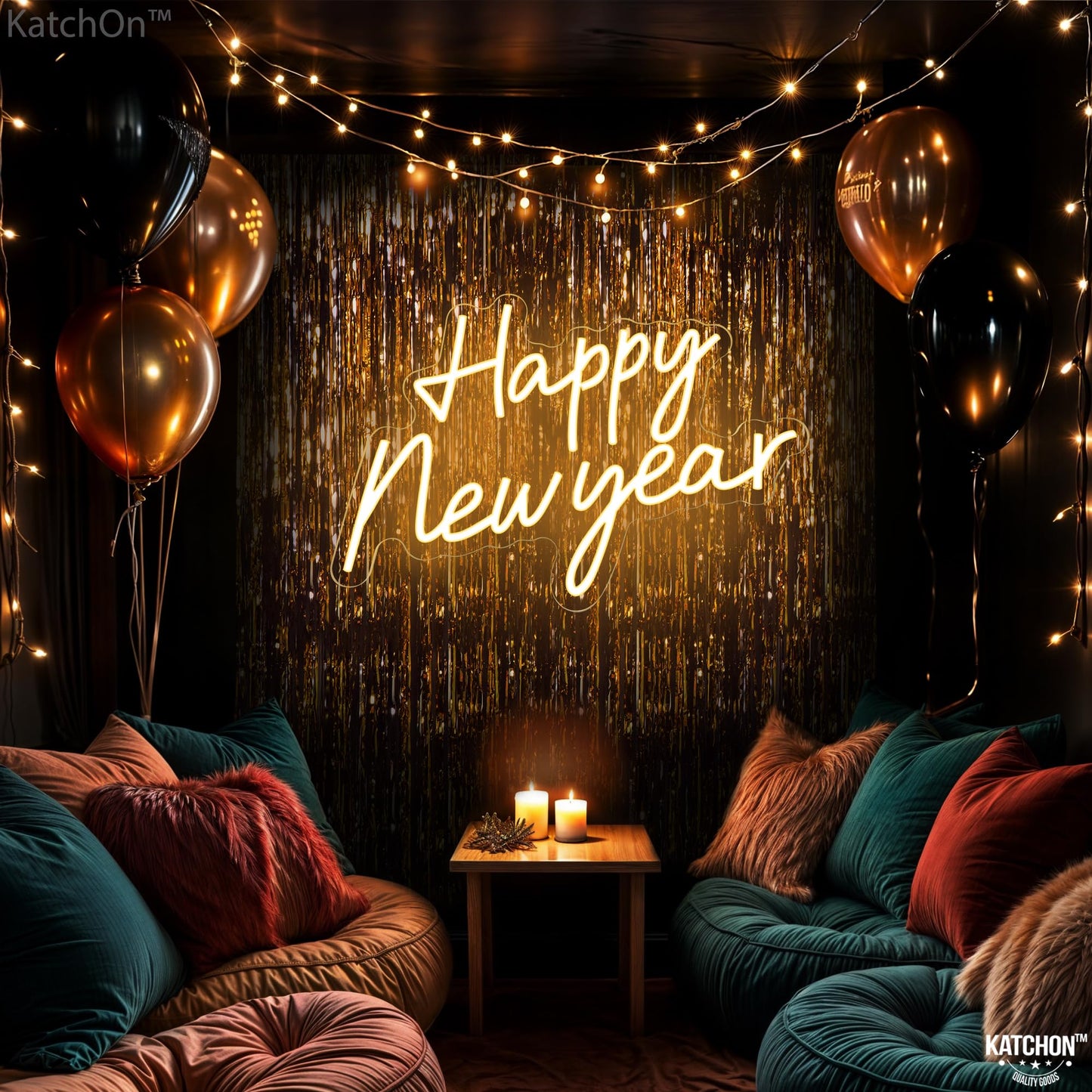 KatchOn, Happy New Year Neon Sign - 16x11 Inch | Happy New Year Led Neon Sign for New Years Decorations 2026 | NYE Lighted Sign, New Years Eve Party Supplies 2026 | New Year Light Up Sign