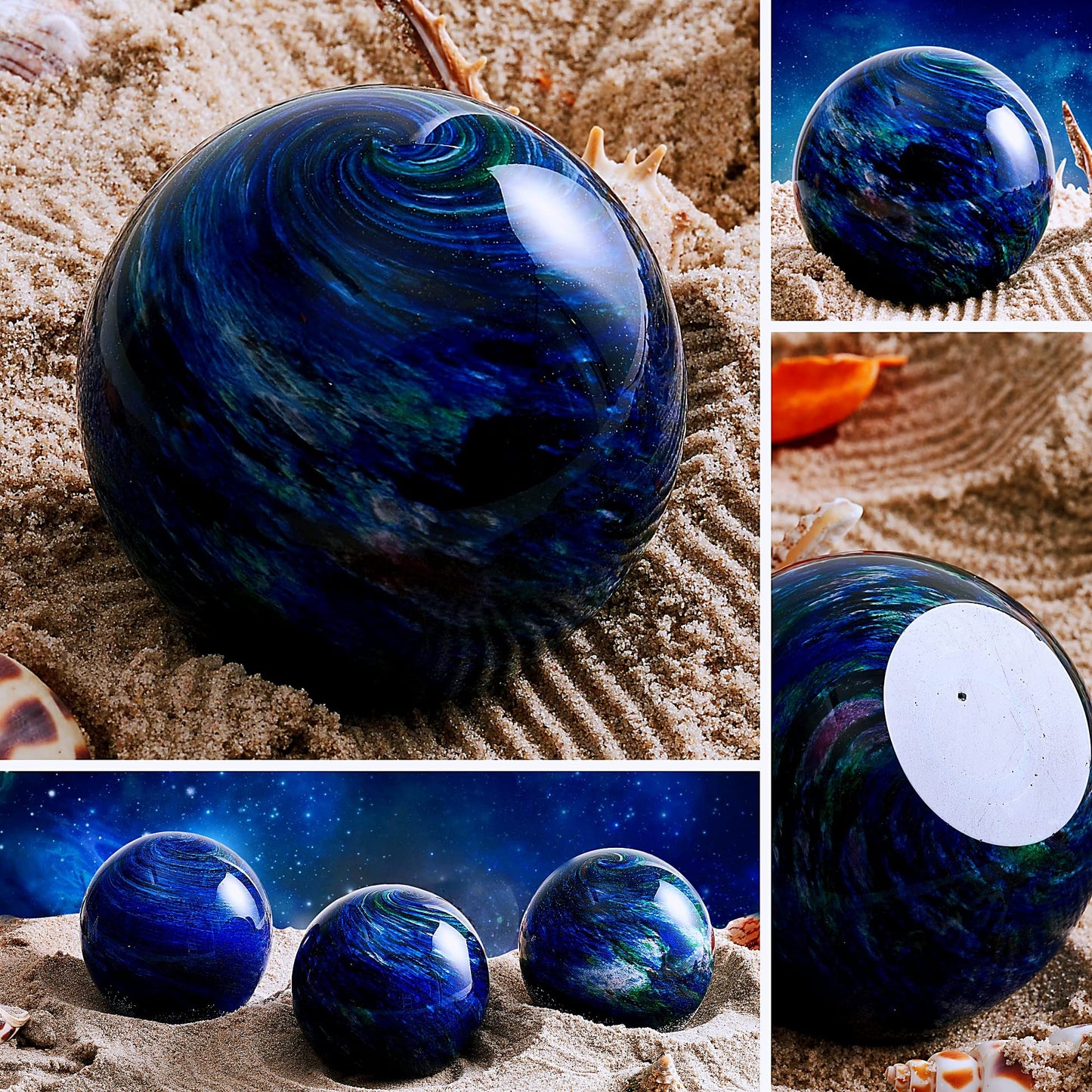 Hand Blown Glass Figurines Ball Ocean Waves,Office Paperweight Glass for Desk,Home Decor Collectible,Aquarium Decor,Office Decor Ocean Lovers (Planet)