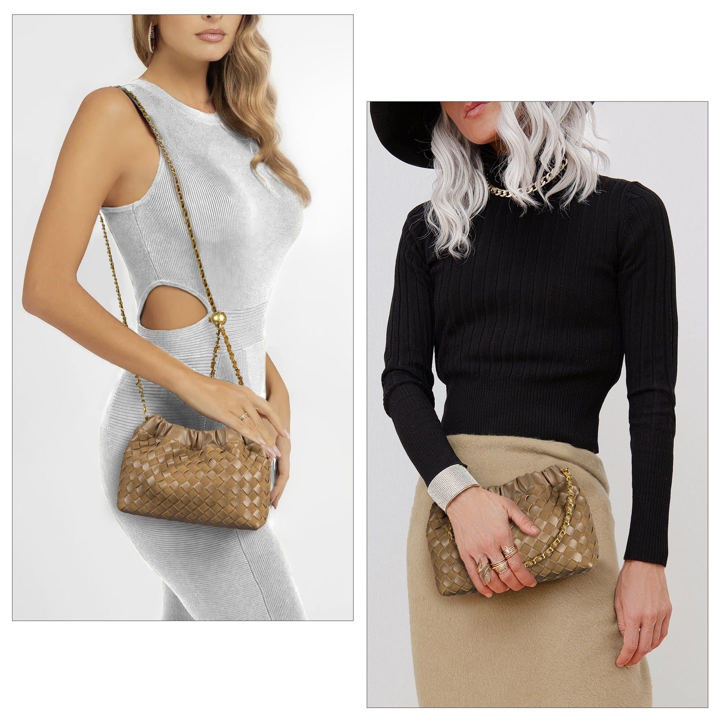 Joryin Woven Women's Crossbody Bag & Evening Purse, Trendy Dumpling Clutch & Hobo Cloud Shoulder Bag Trendy Dumpling Clutch Vegan Leather, Acorn