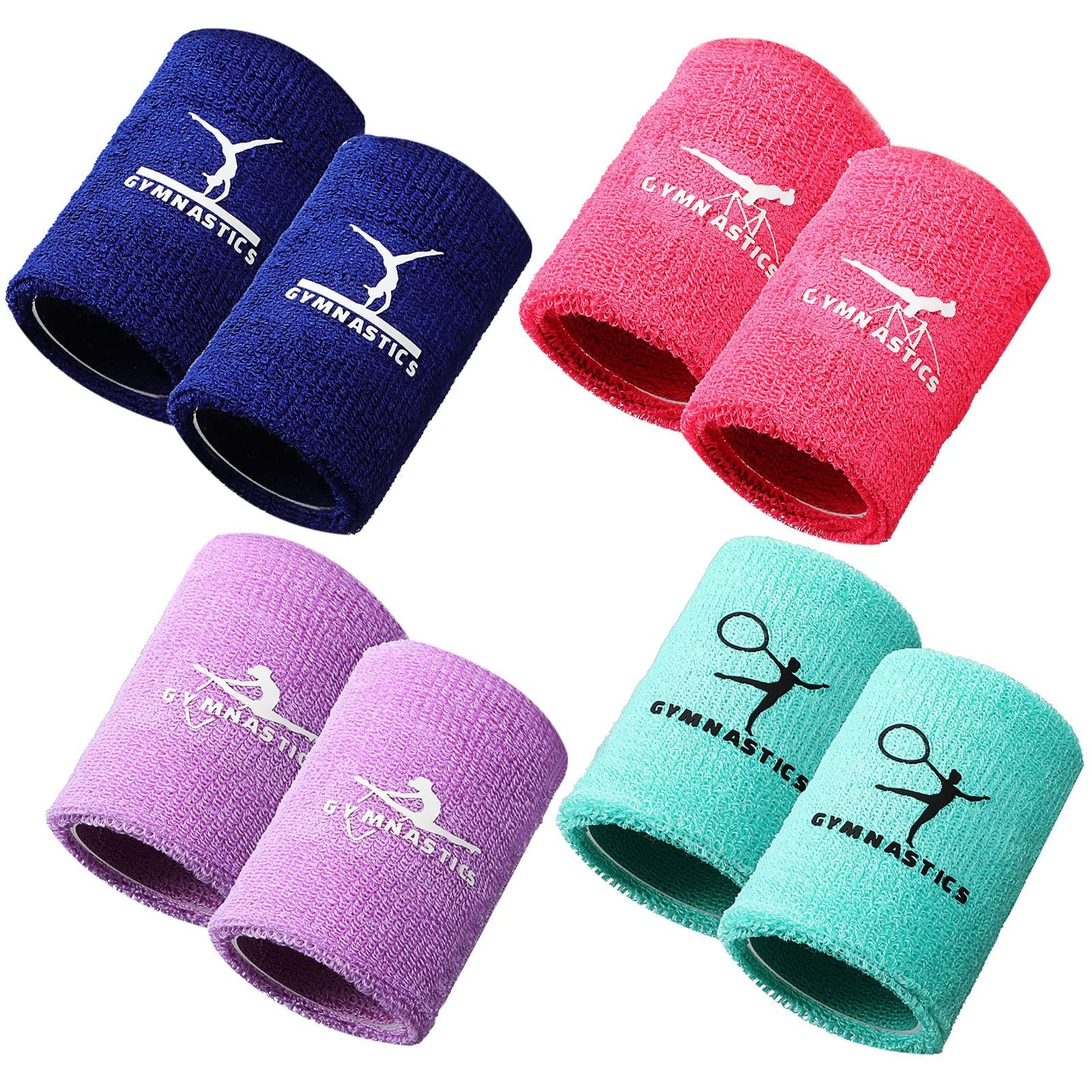 Charniol Gymnastics Wristbands for Grips, 4 Pairs Colorful Girls Polyester Cotton Wrist Bands Sweat Band, 3.15 x 3.94 Inches, Pink