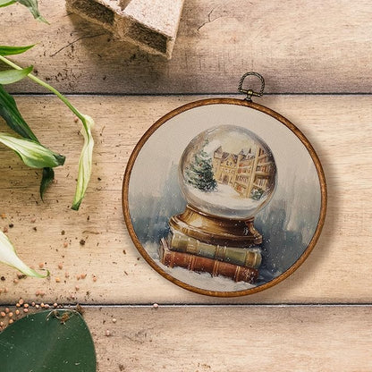 KSDUT Vintage Christmas Wall Decor Art - Retro Crystal Ball Christmas Wall Art Canvas Frame Hanging Prints, Merry Xmas Holiday Round Wall Art Decor for Home Farmhouse Decorations 10"x10"