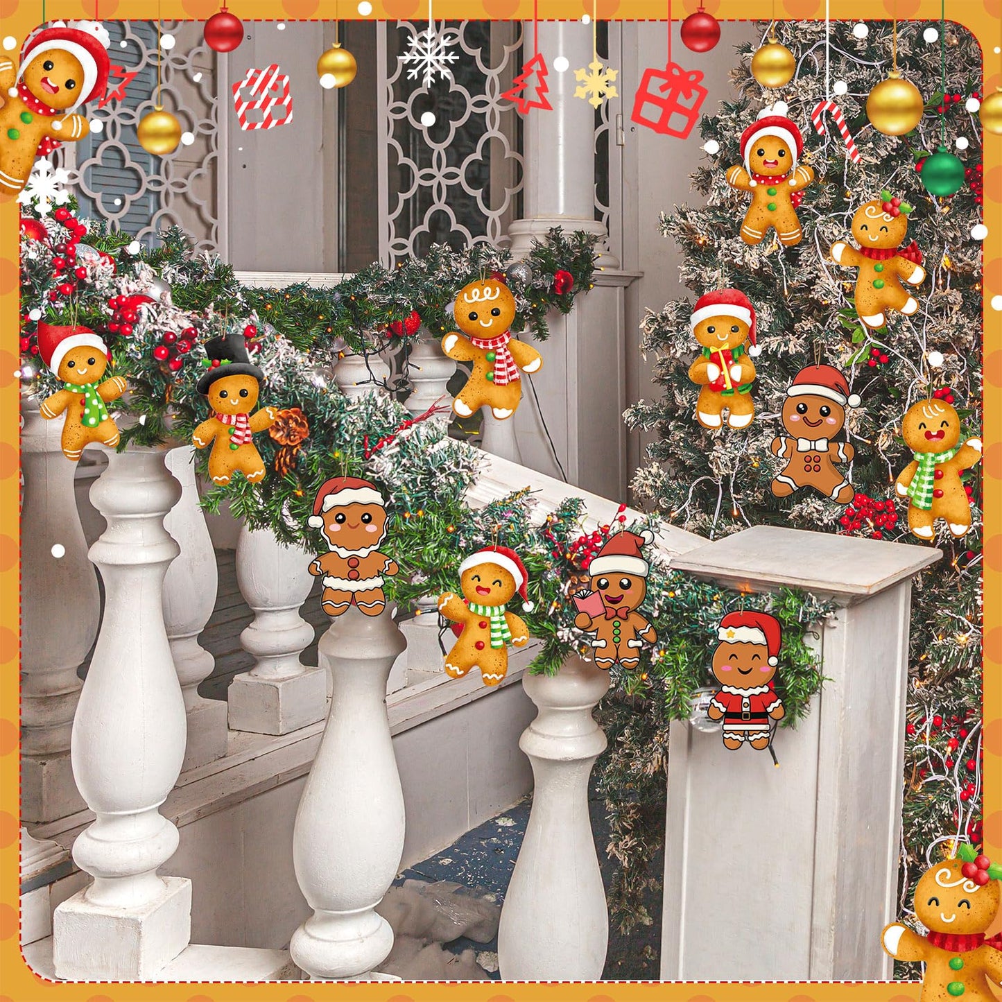 Soaoo 36 Pcs 7.9 Inch Gingerbread Man Christmas Outdoor Decorations Large Hanging Christmas Ornaments Double Sided Xmas Plastic Decor for Xmas Tree Office Home Yard Porch Holiday