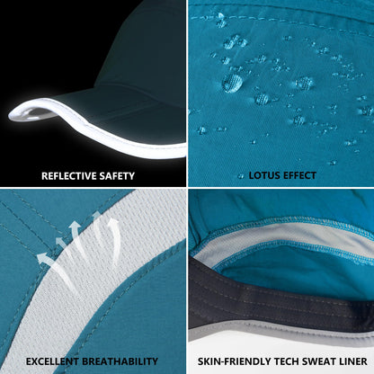 GADIEMKENSD Baseball Cap Nylon Running Cap Outdoor Sports Hat for Men Women Adjustable Quick Drying Reflective Foldable UPF50+ Breath Mesh Water Repellency Race Performance Lightweight Peacock Blue