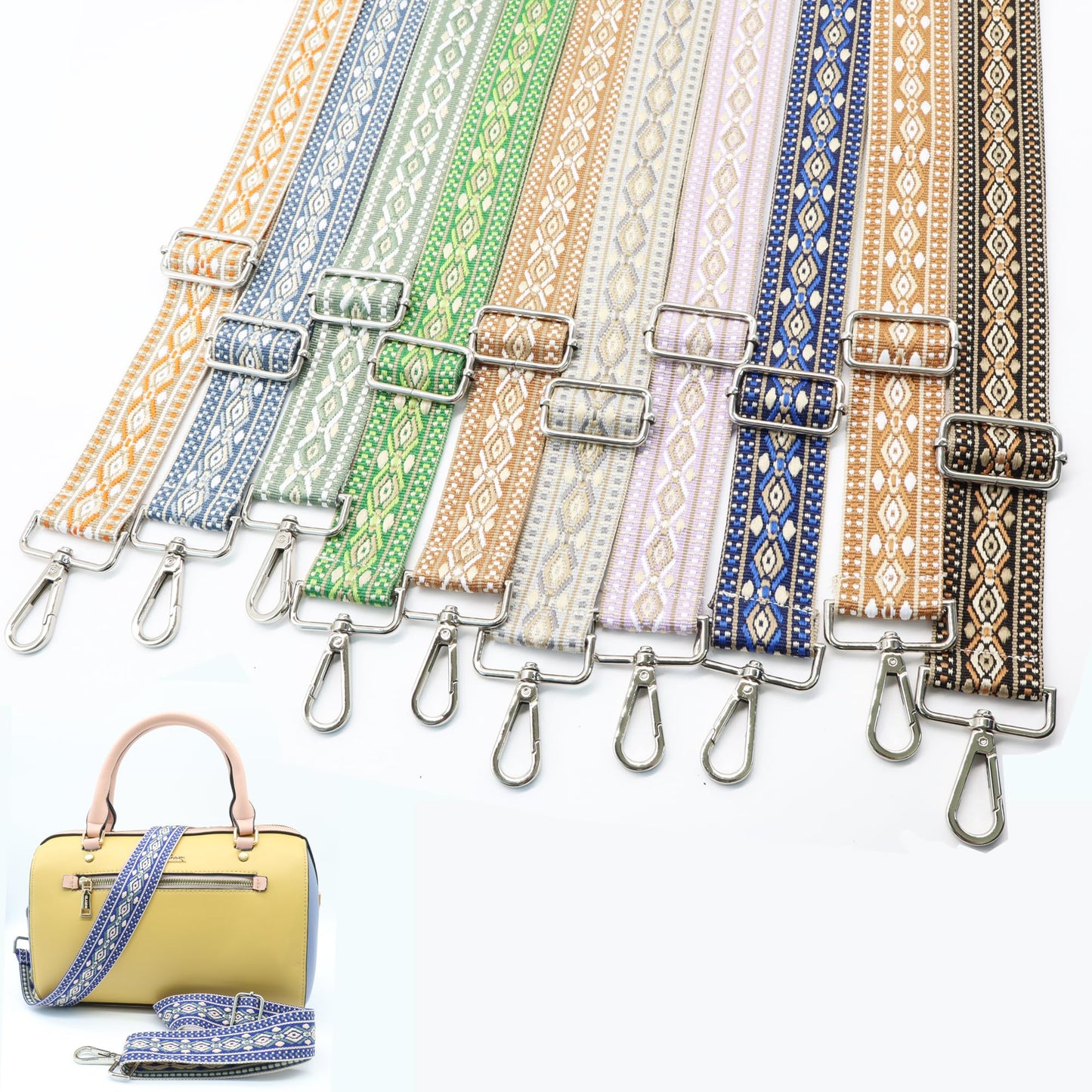 LEMEDE Purse Strap Adjustable Replacement Crossbody Bag Straps Retro Jacquard Embroidery Shoulder Straps for Shoulder Bag