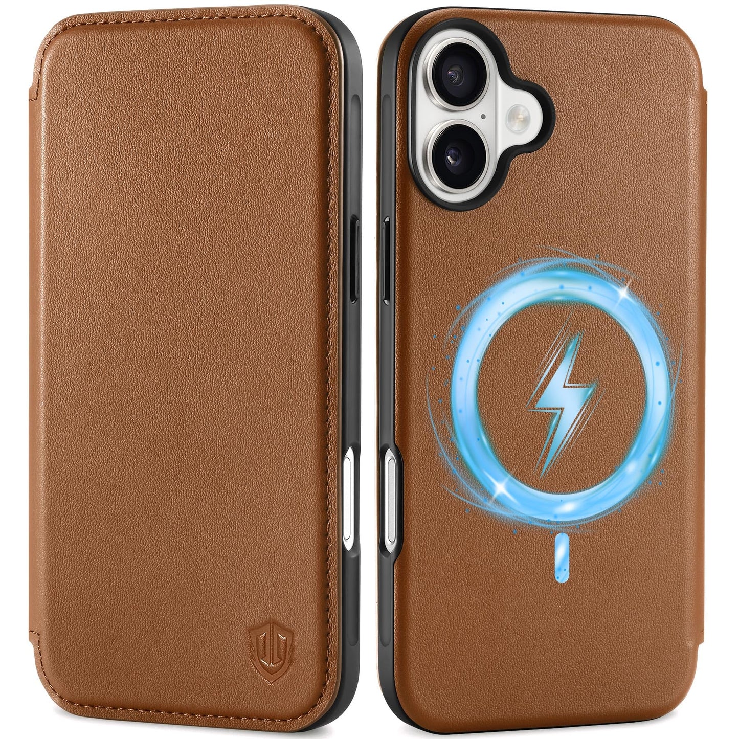 SHIELDON Wallet Case for iPhone 16 Plus 5G 6.7", Genuine Leather Slim RFID Blocking Card Case Folio Magnetic Shock-Absorbent Wireless Charging Compatible with iPhone 16 Plus - Saddle Brown