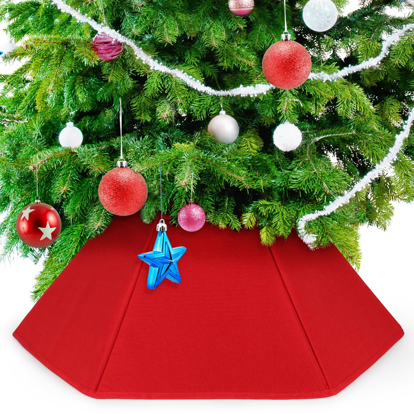 Christmas Tree Collar Red Hexagon Folable Christmas Ring Tree Skirt for Artificial Trees Base Stand Cover Xmas Trees Decoration