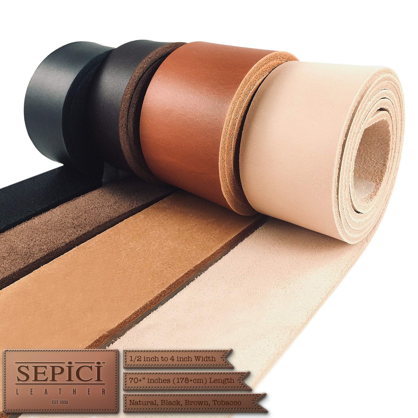 Sepici Tan Premium Leather Belt Blank 8/9 oz – Full Grain Veg Tan Cowhide Strap for Belt Making & Leather Crafts, Heavy Weight Vegetable Tanned Leather Strip, 1" x 70"