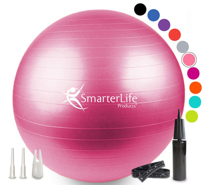 SmarterLife Exercise Ball Yoga Ball for Fitness, Balance, Stability, or Pregnancy, Gym Ball for Core Workout, Physical Therapy, Yoga Ball Chair for Office, Anti-Slip Anti-Burst