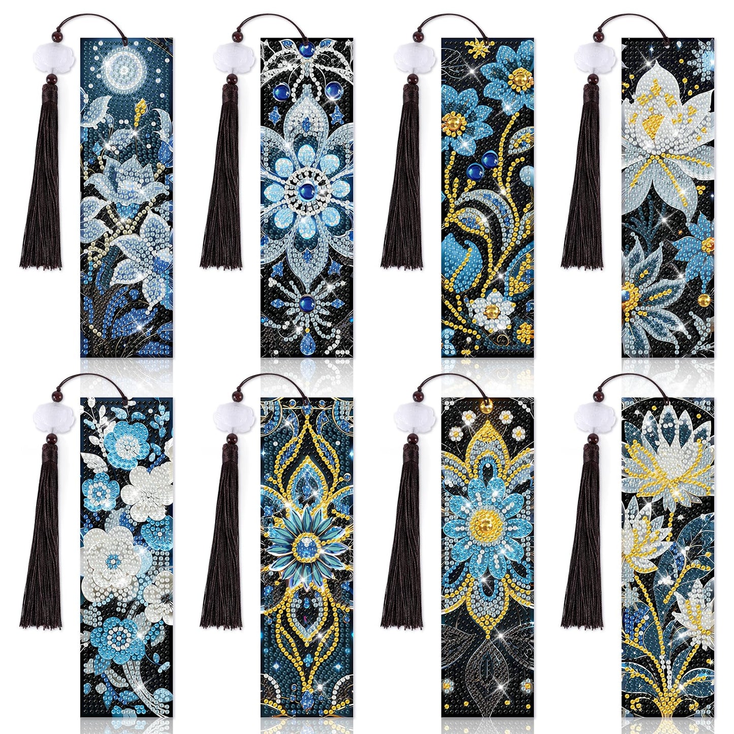8 Pieces Mandala Diamond Art Bookmarks 5d Floral Beaded Bookmark Acrylic Tassel Bookmark for DIY Making Beginners Kids Adults Arts Craft Supplies (Flower)