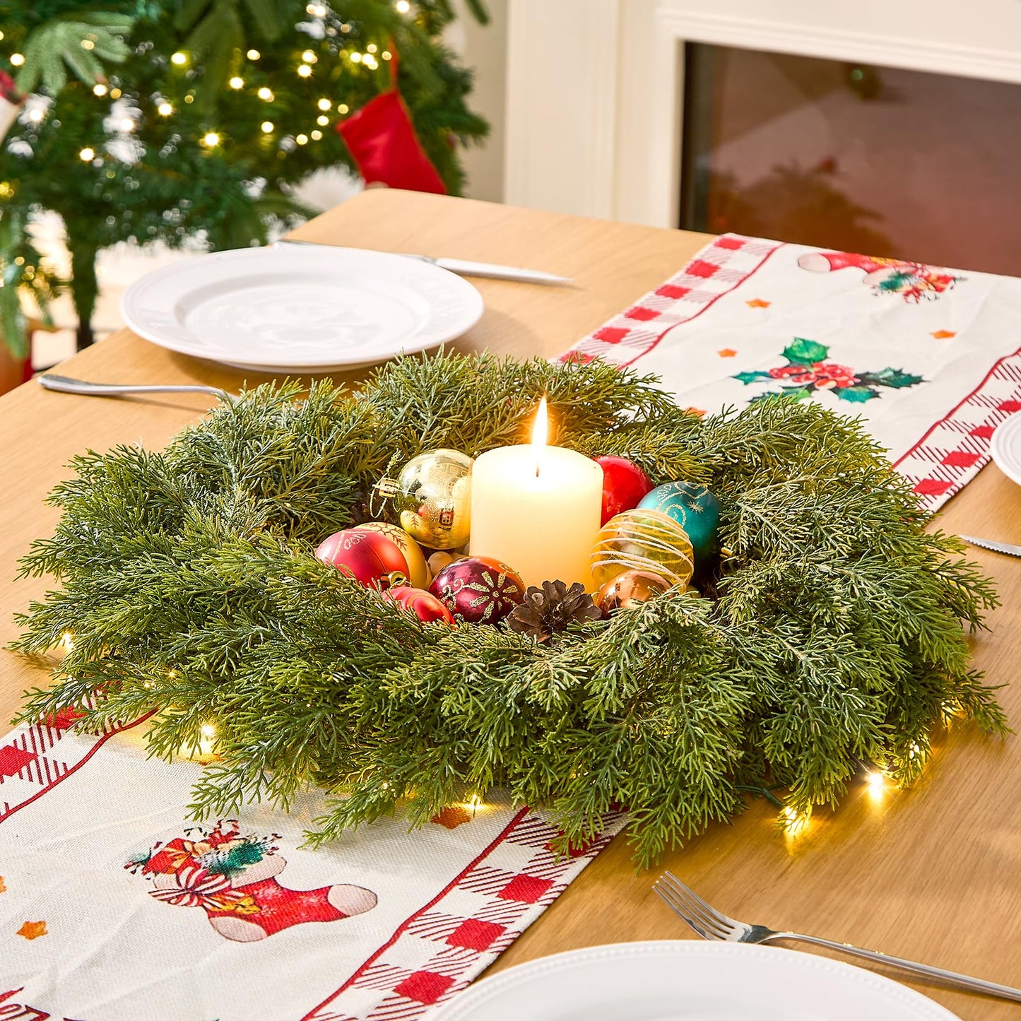 MEUIS Real Touch Cedar Wreath - 22 Inch Outdoor Traditional Artificial Greenery Wreath for Front Door Windows Indoor Weatherproof Holiday Decor