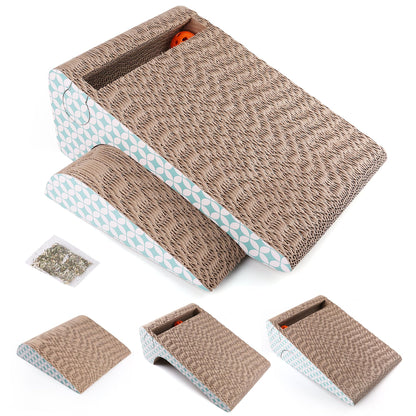 PrimePets Cat Scratcher Cardboard with Catnip, Removable Cat Scratching Pad with Ball, 2-in-1 Corrugated Cat Scratch Lounge Sofa Refill