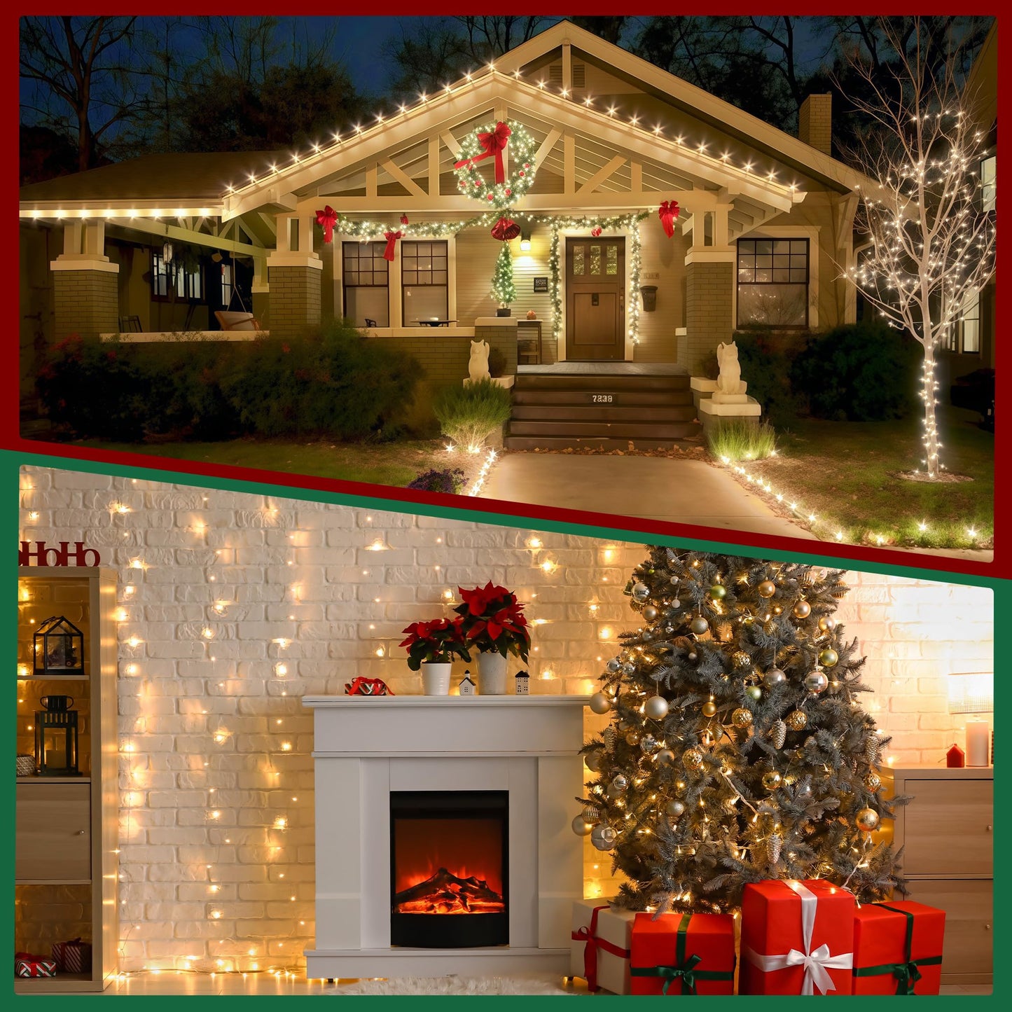 BANBANJO Christmas String Lights Indoor Outdoor Clear Wire,200LED 66FT Connectable Warm White Christmas Lights Outdoor for Bedroom 8 Mode, Twinkle Fairy Light Plug in for Home Wedding Yard Patio Decor