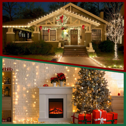 BANBANJO Christmas String Lights Indoor Outdoor Clear Wire,200LED 66FT Connectable Warm White Christmas Lights Outdoor for Bedroom 8 Mode, Twinkle Fairy Light Plug in for Home Wedding Yard Patio Decor