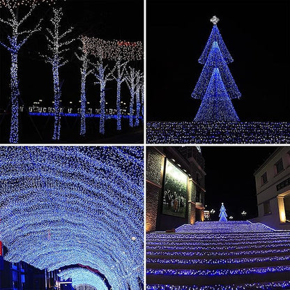 164ft 500 LED Blue White Christmas Lights Outdoor,8 Modes String Light Indoor Bedroom,Clear Wire Twinkle Lights Plug in for Christmas Outside Tree Yard Wedding Decorations(164FT,Blue&White)