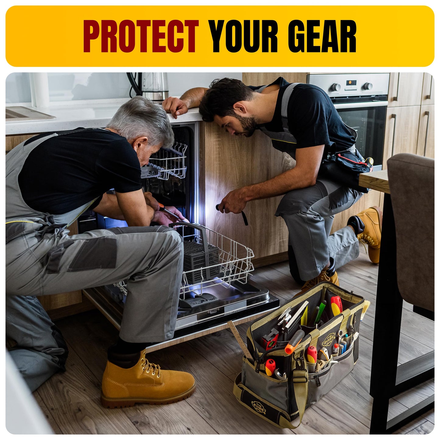 The Ryker Bag 16-inch Large Heavy Duty Wide Mouth Tool-Bag Organizer with Maximum Storage, Portable Utility Bag for Tools, Gift for Dads, Contractors, Mechanics, Technicians, Handyman & Welders
