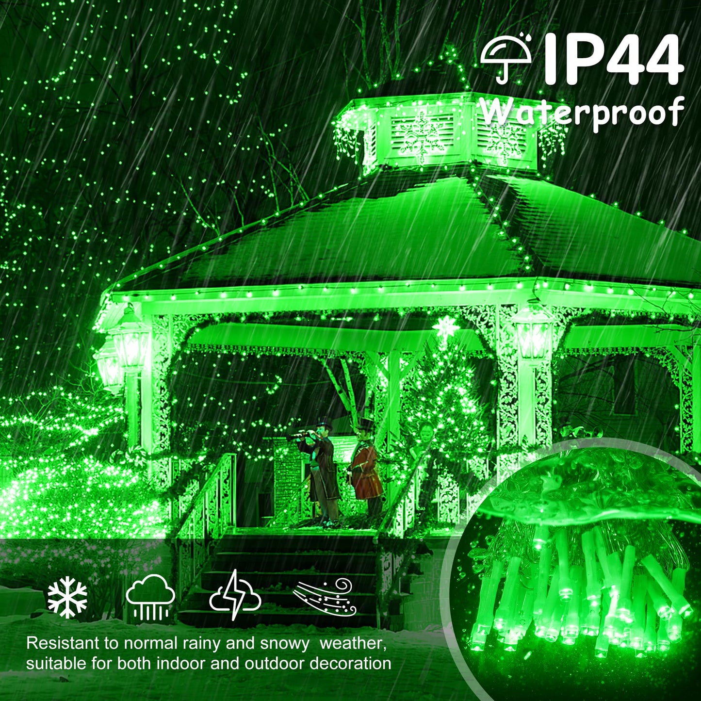 oopswow 33FT 300 LED Icicle Christmas Lights,Waterproof 8 Modes Plug in Curtain Lights with 50 Drops,Green Christmas String Lights for Indoor&Outdoor,Wedding,Party,Bedroom,Home,Wall Decorations