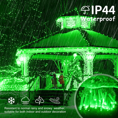 oopswow 33FT 300 LED Icicle Christmas Lights,Waterproof 8 Modes Plug in Curtain Lights with 50 Drops,Green Christmas String Lights for Indoor&Outdoor,Wedding,Party,Bedroom,Home,Wall Decorations