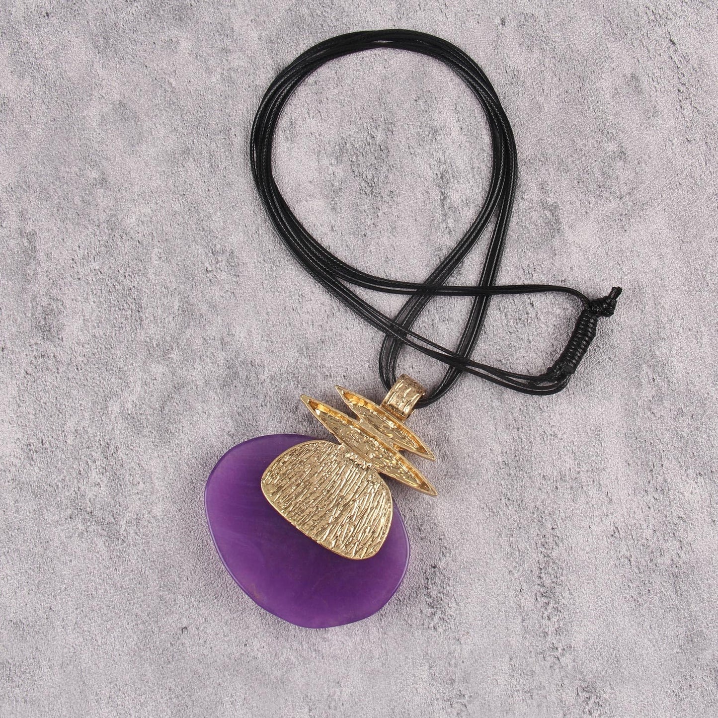 Jeniiahua Boho Necklaces for Women Leather Bohemian Chunky Vintage Long Necklace with Large Purple Irregular Pendant
