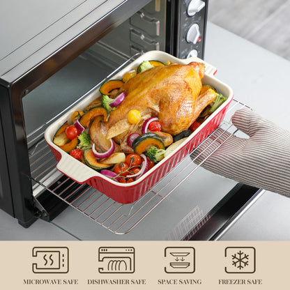 Bakeware Set of 4, MALACASA Porcelain Baking Pans Set for Oven, Casserole Dish, Ceramic Rectangular Baking Dish Lasagna Pans for Cooking Cake Pie Dinner Kitchen, Red (9.5"/11.25"/12.75"/14.5")